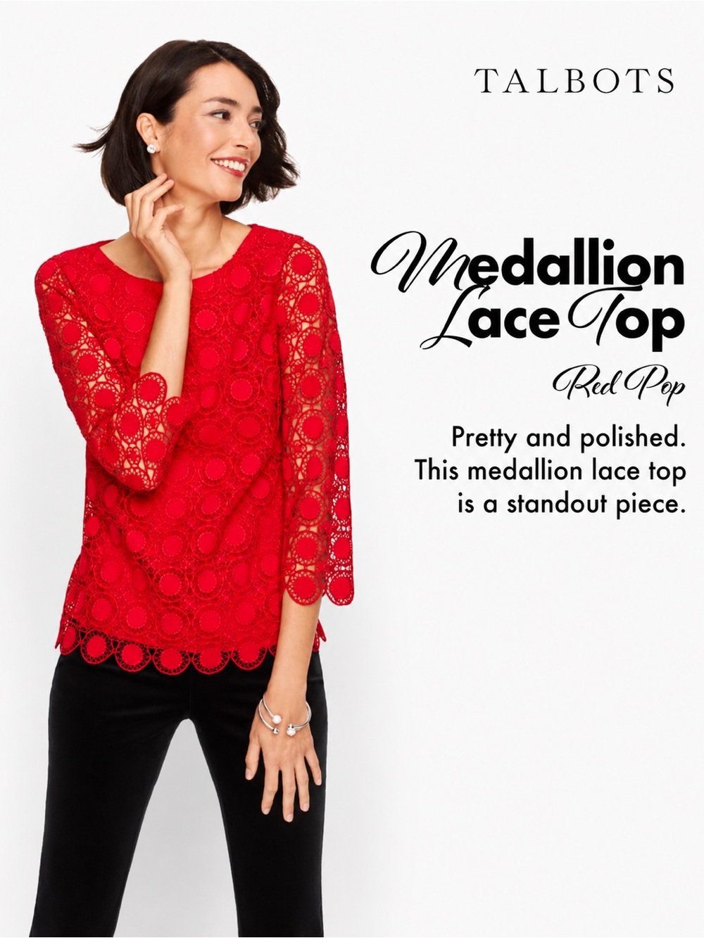 Medallion Lace Mid Sleeve Red Blouse